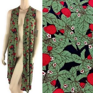 LuLaRoe Joy Duster Vest XS Strawberry & Leaves
